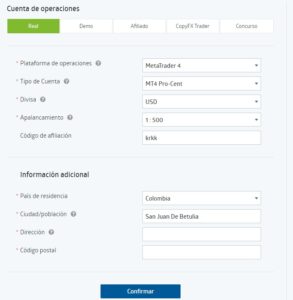 Procedimiento para crear tu cuenta de trading en RoboForex
