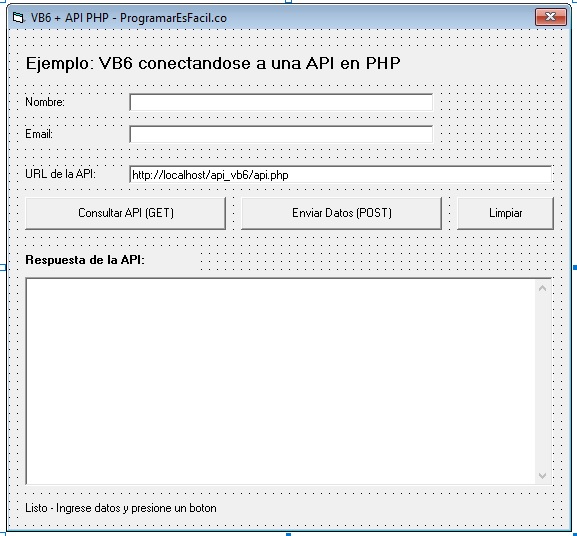 Formulario VB6 enviando datos a una API en PHP